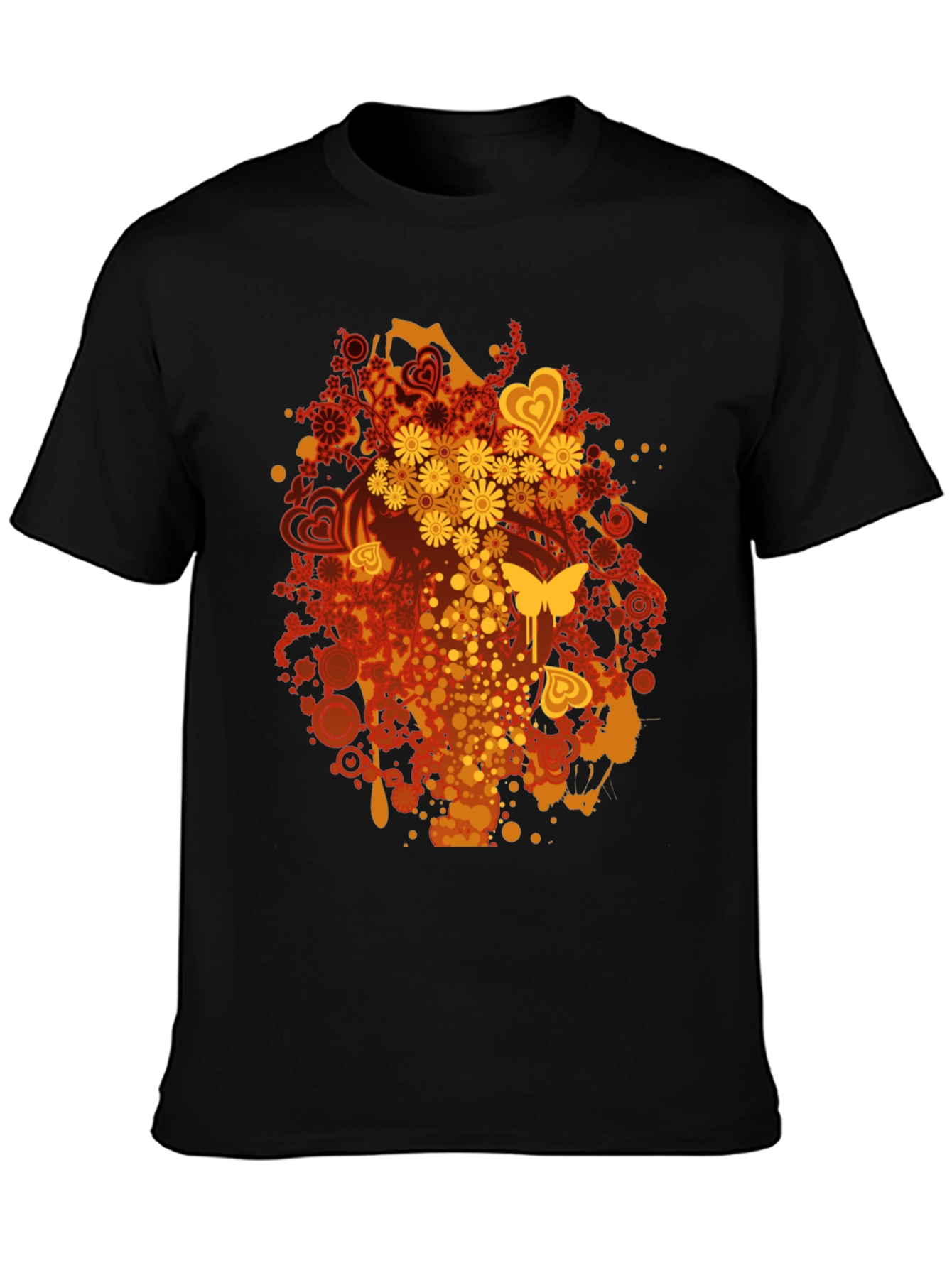 Retro Floral & Butterfly Black T-Shirt