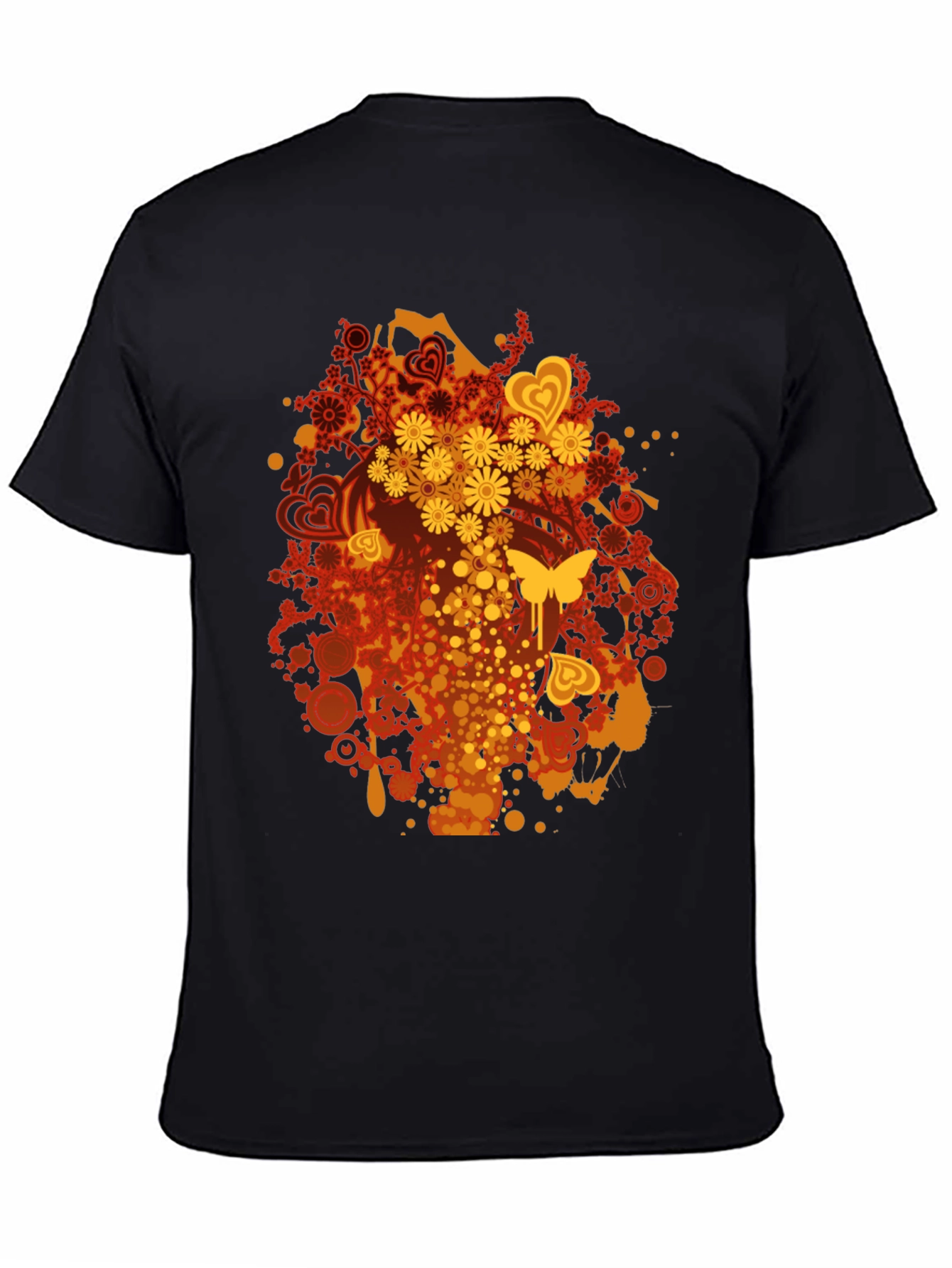 Retro Floral & Butterfly Black T-Shirt
