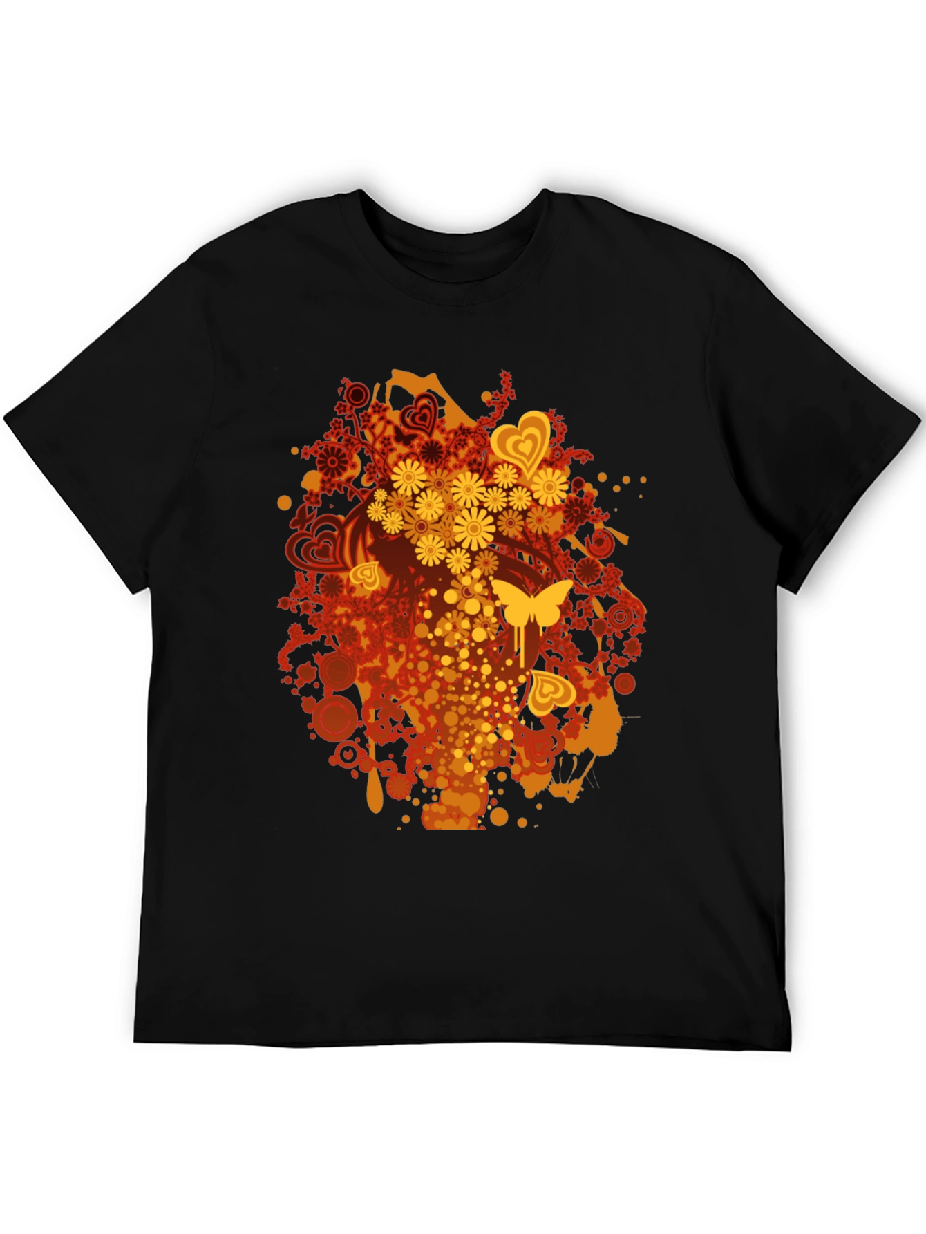 Retro Floral & Butterfly Black T-Shirt