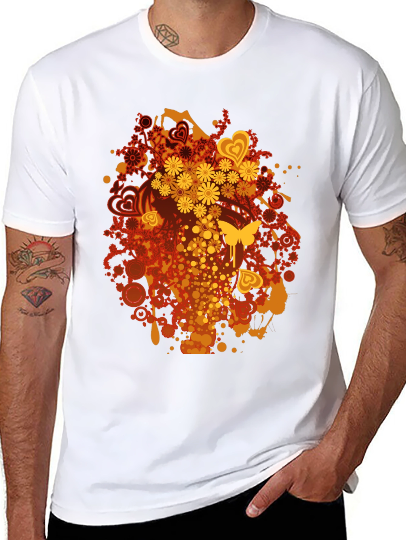 Retro Floral & Butterfly Black T-Shirt