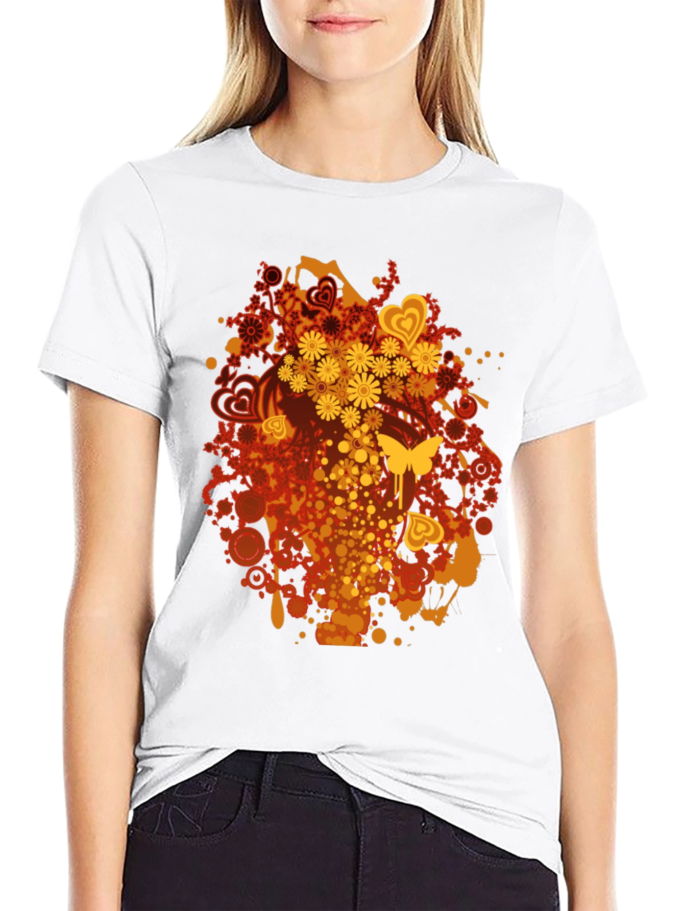 Retro Floral & Butterfly Black T-Shirt