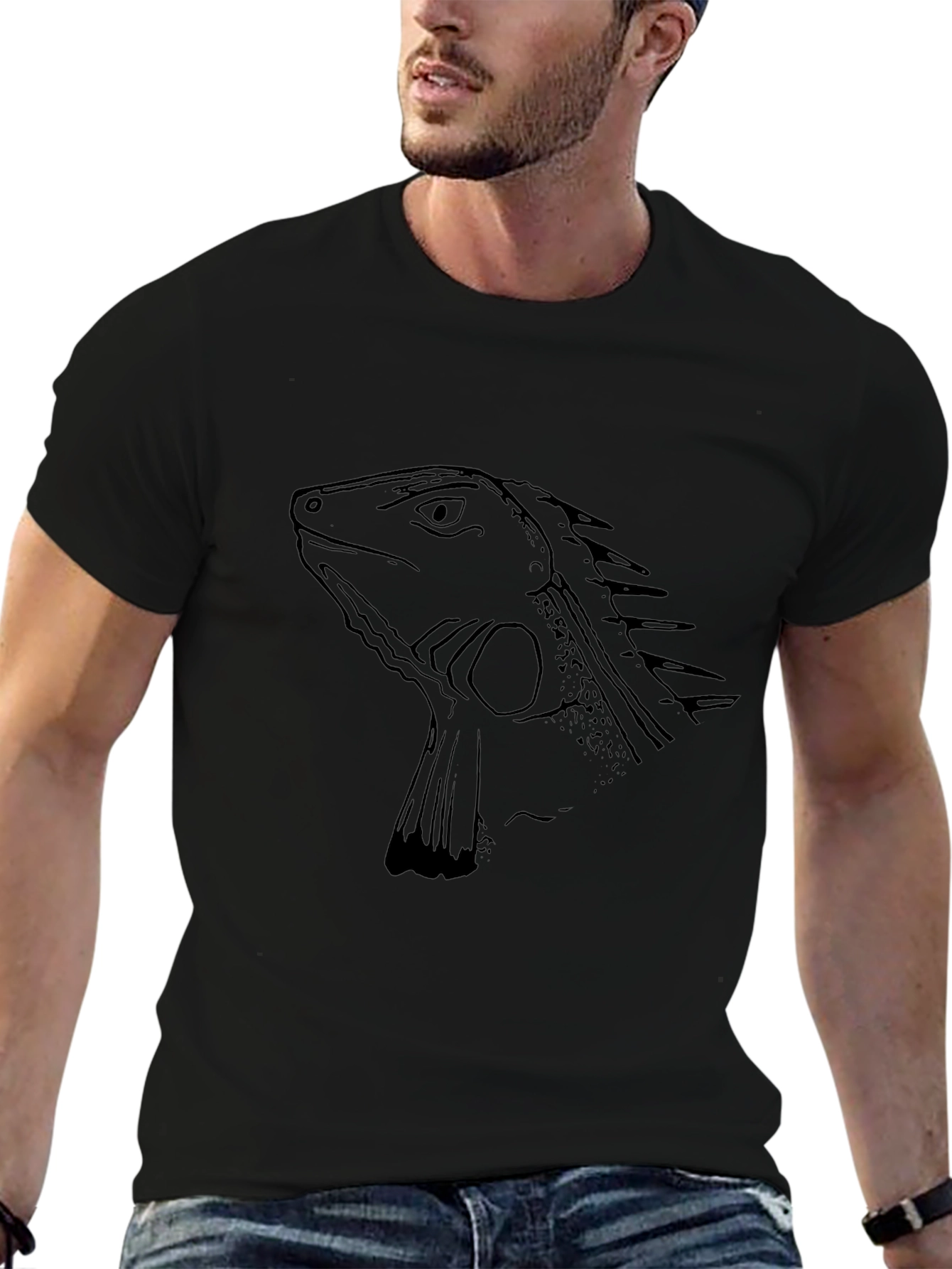 Iguana Graphic Print Black T-Shirt