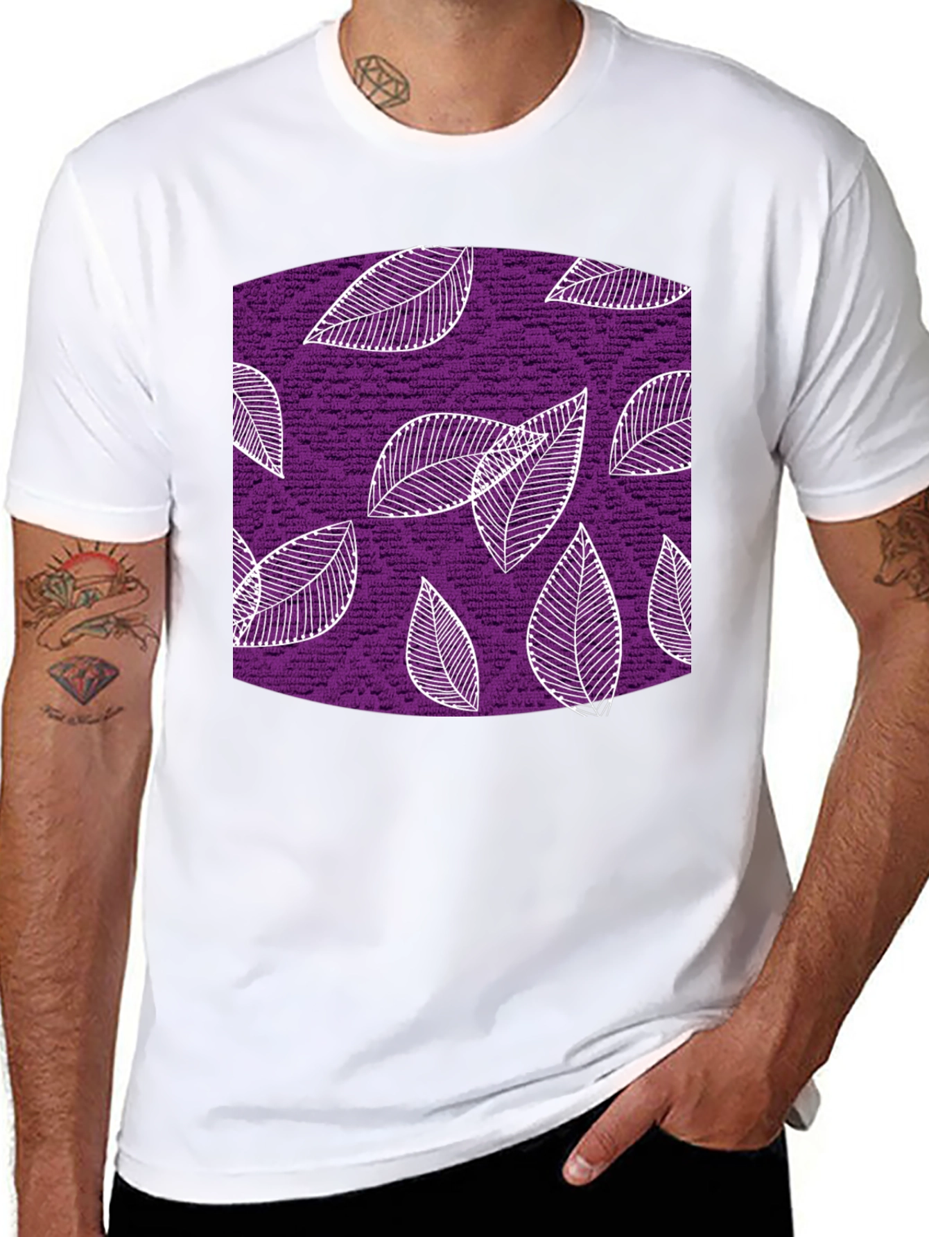 Leaf Pattern Black T-Shirt