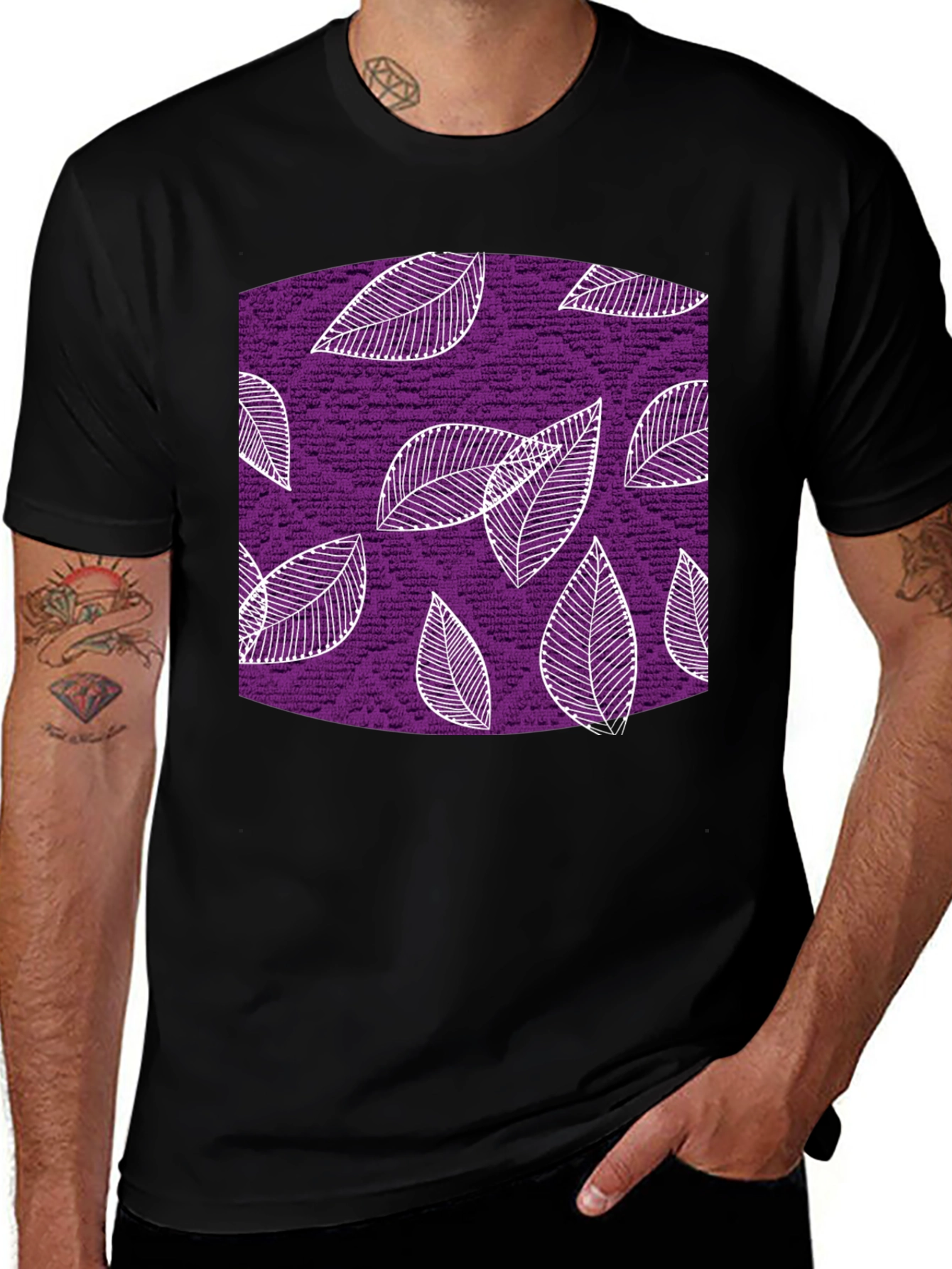 Leaf Pattern Black T-Shirt