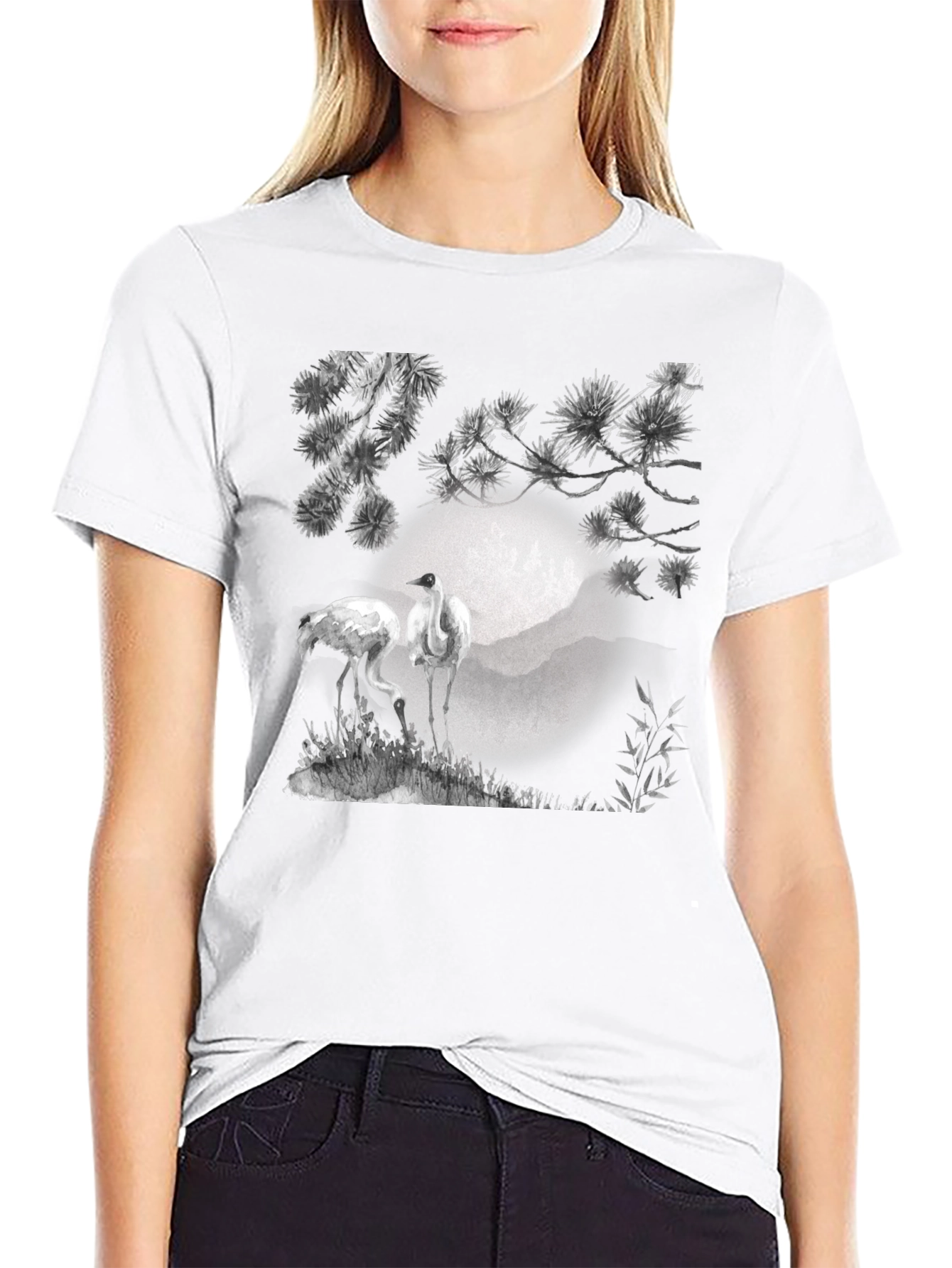 Crane and Pine T-Shirt - Black