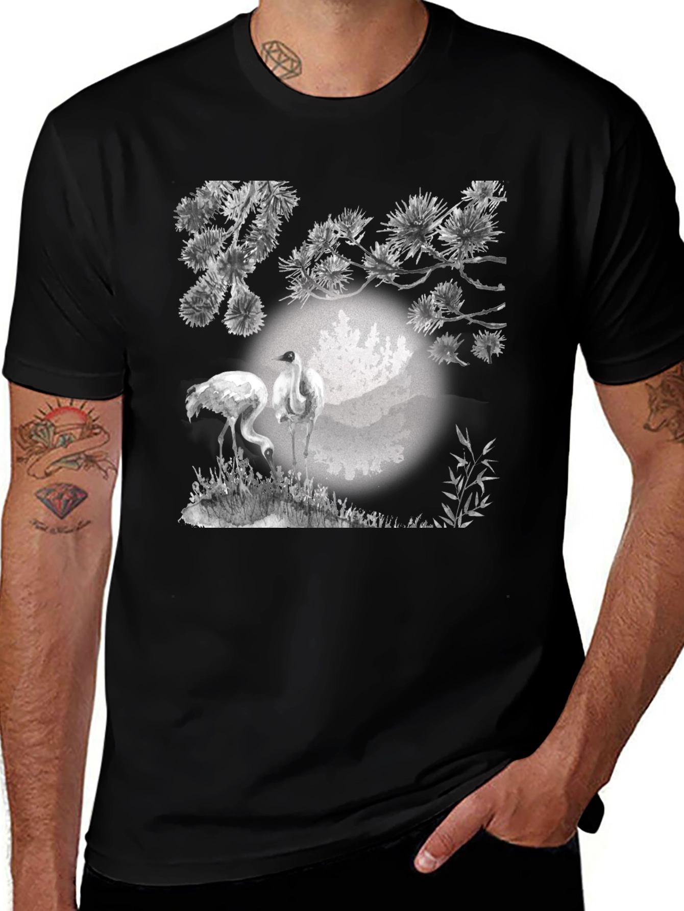 Crane and Pine T-Shirt - Black