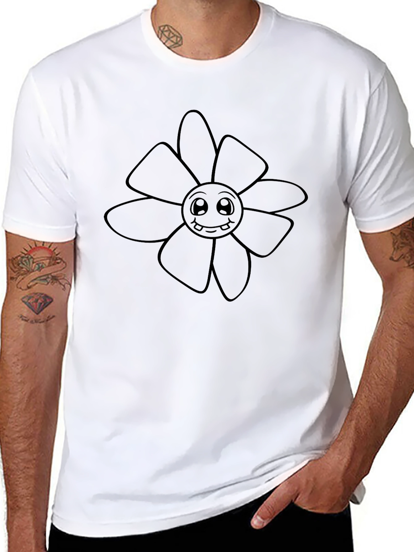 Funny Flower Graphic Black T-Shirt