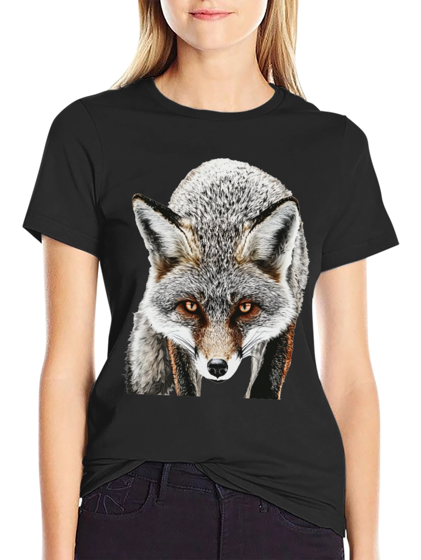 Fox Graphic T-Shirt - Mens Black Crew Neck Tee