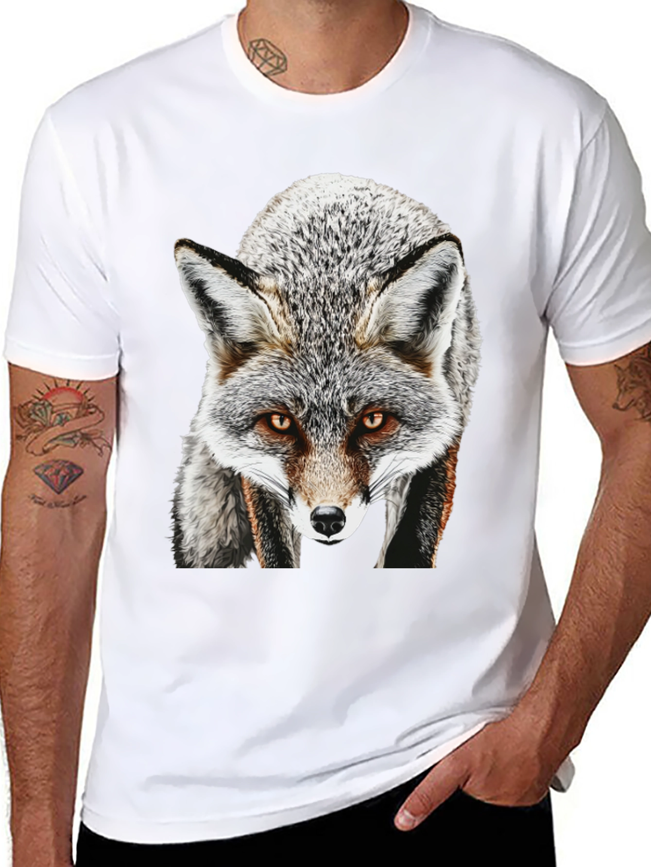 Fox Graphic T-Shirt - Mens Black Crew Neck Tee