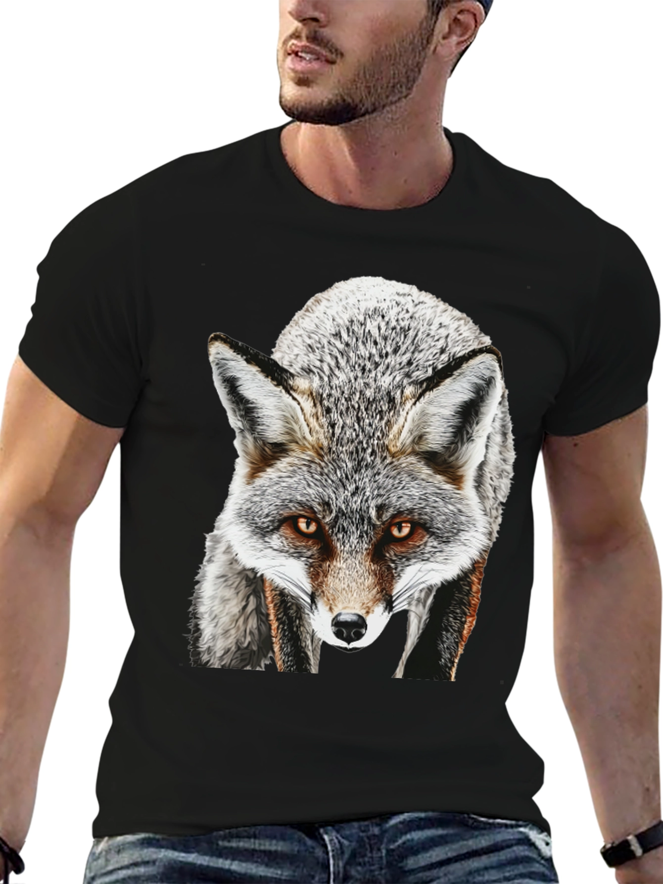 Fox Graphic T-Shirt - Mens Black Crew Neck Tee