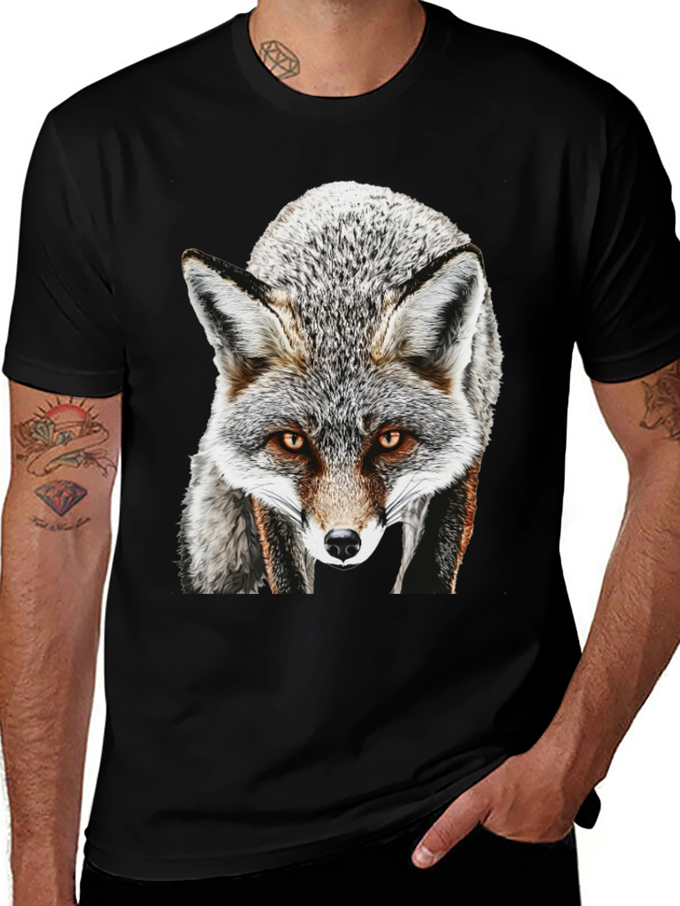 Fox Graphic T-Shirt - Mens Black Crew Neck Tee