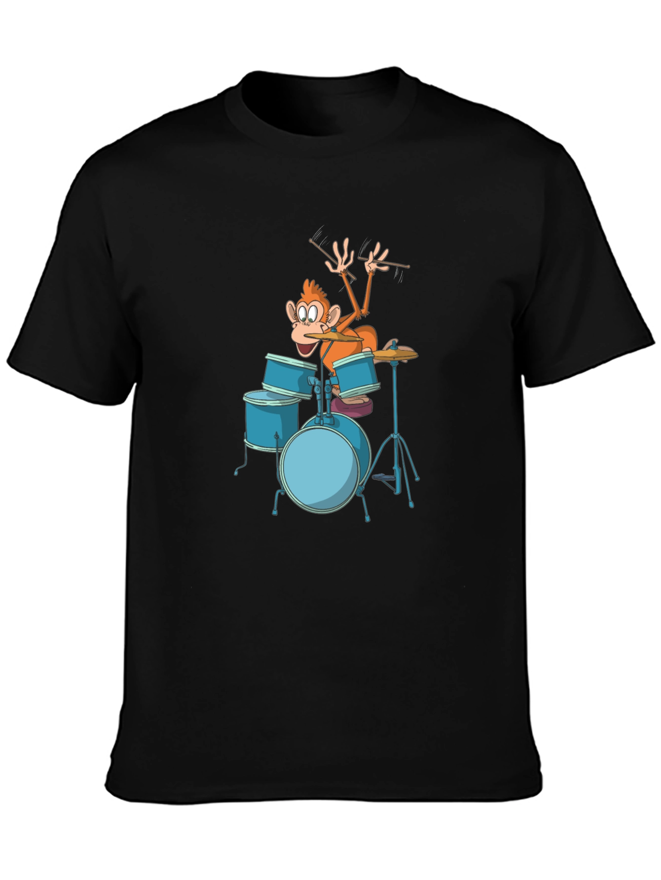 Funny Monkey Drummer Graphic Tee - Black Cotton T-Shirt