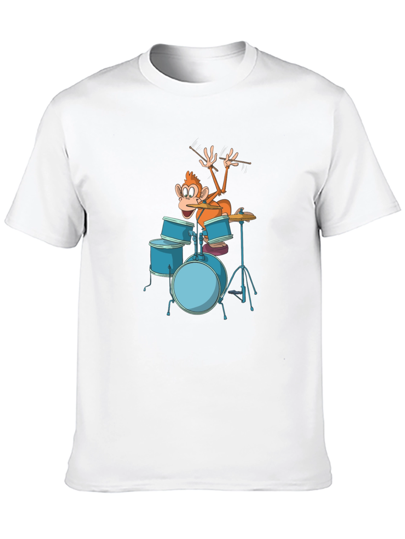 Funny Monkey Drummer Graphic Tee - Black Cotton T-Shirt