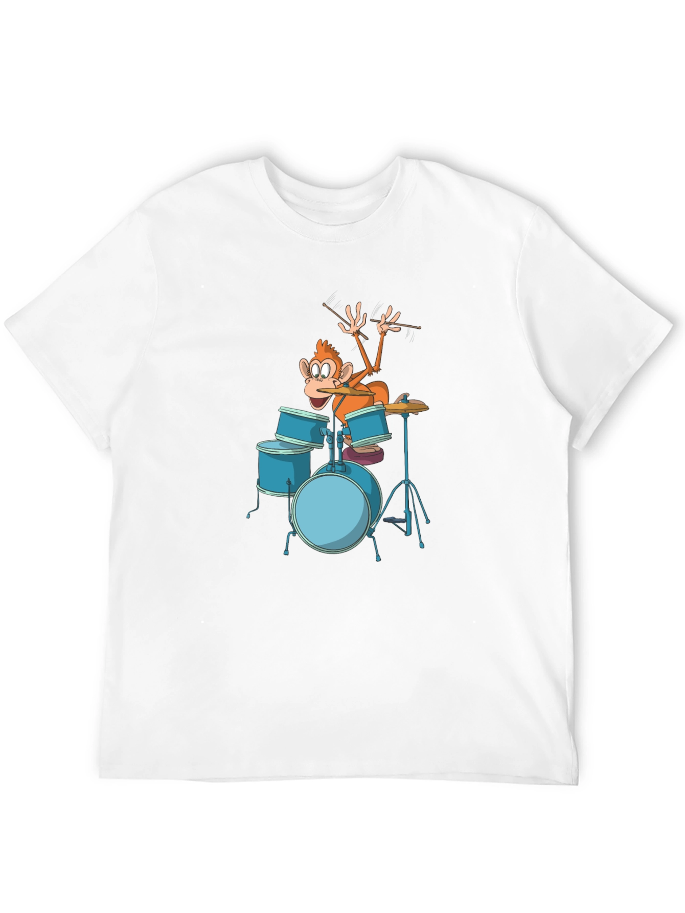 Funny Monkey Drummer Graphic Tee - Black Cotton T-Shirt