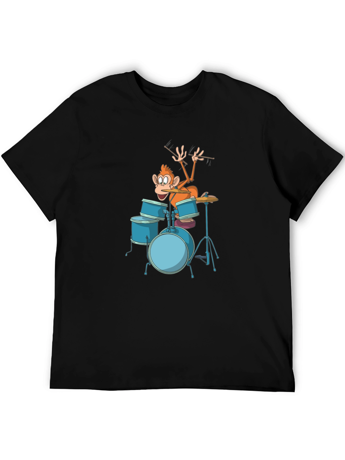 Funny Monkey Drummer Graphic Tee - Black Cotton T-Shirt