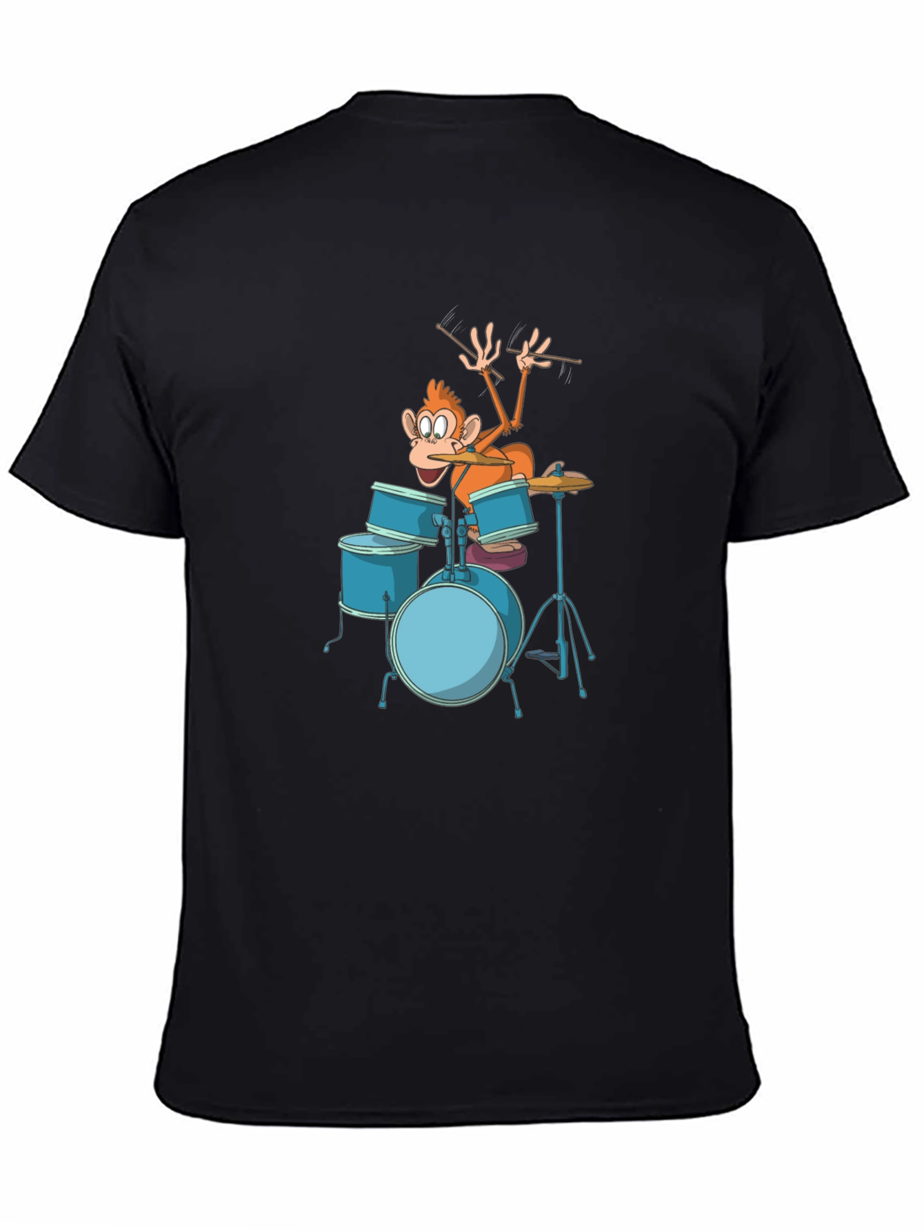Funny Monkey Drummer Graphic Tee - Black Cotton T-Shirt