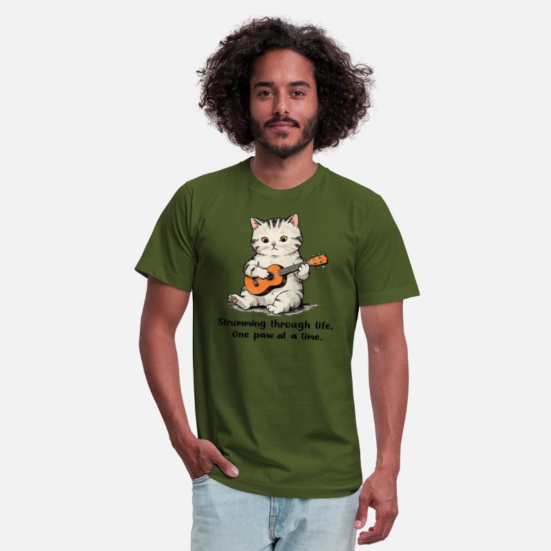 Cat playing a tiny ukulele