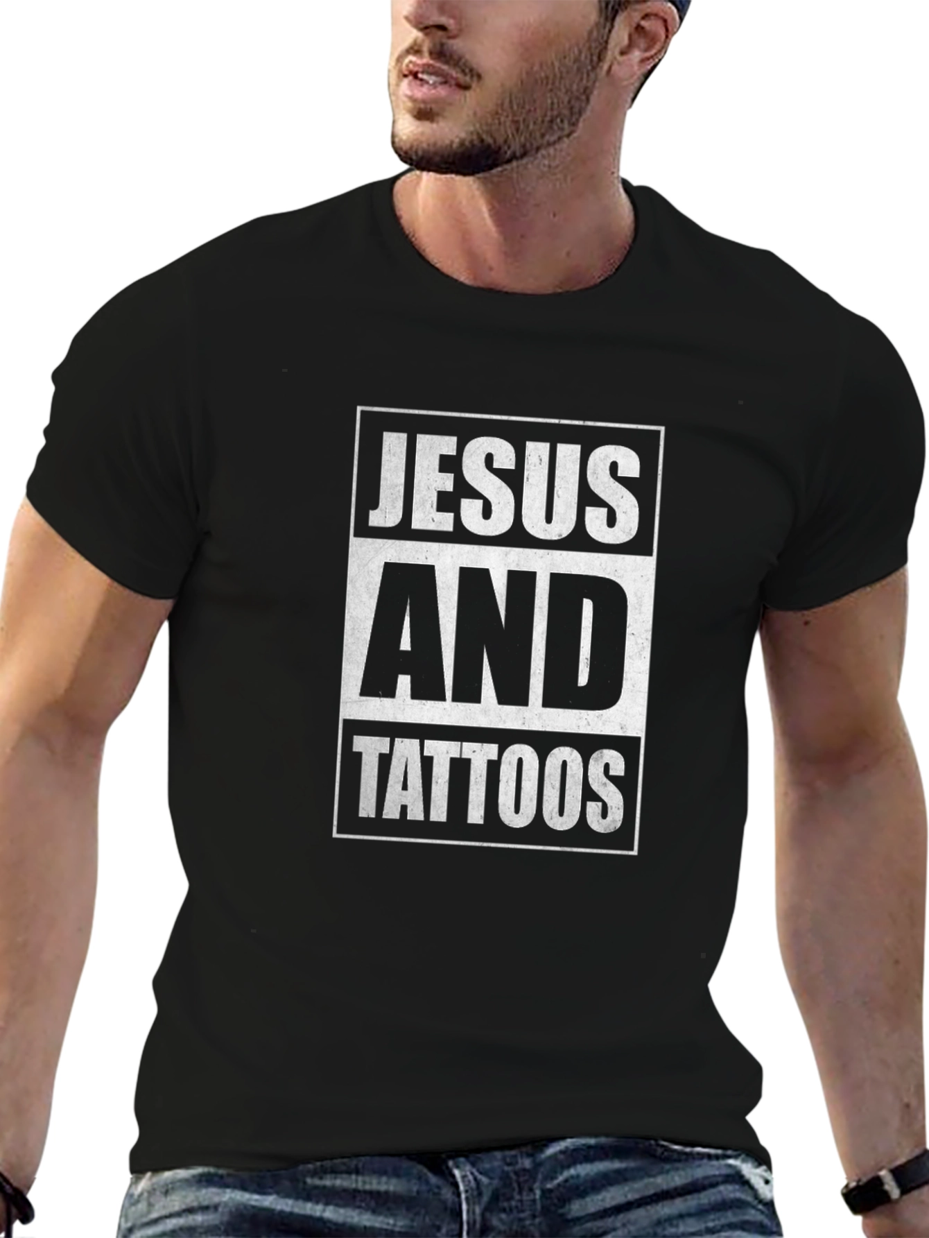 Jesus and Tattoos Graphic Tee - Black Cotton Blend
