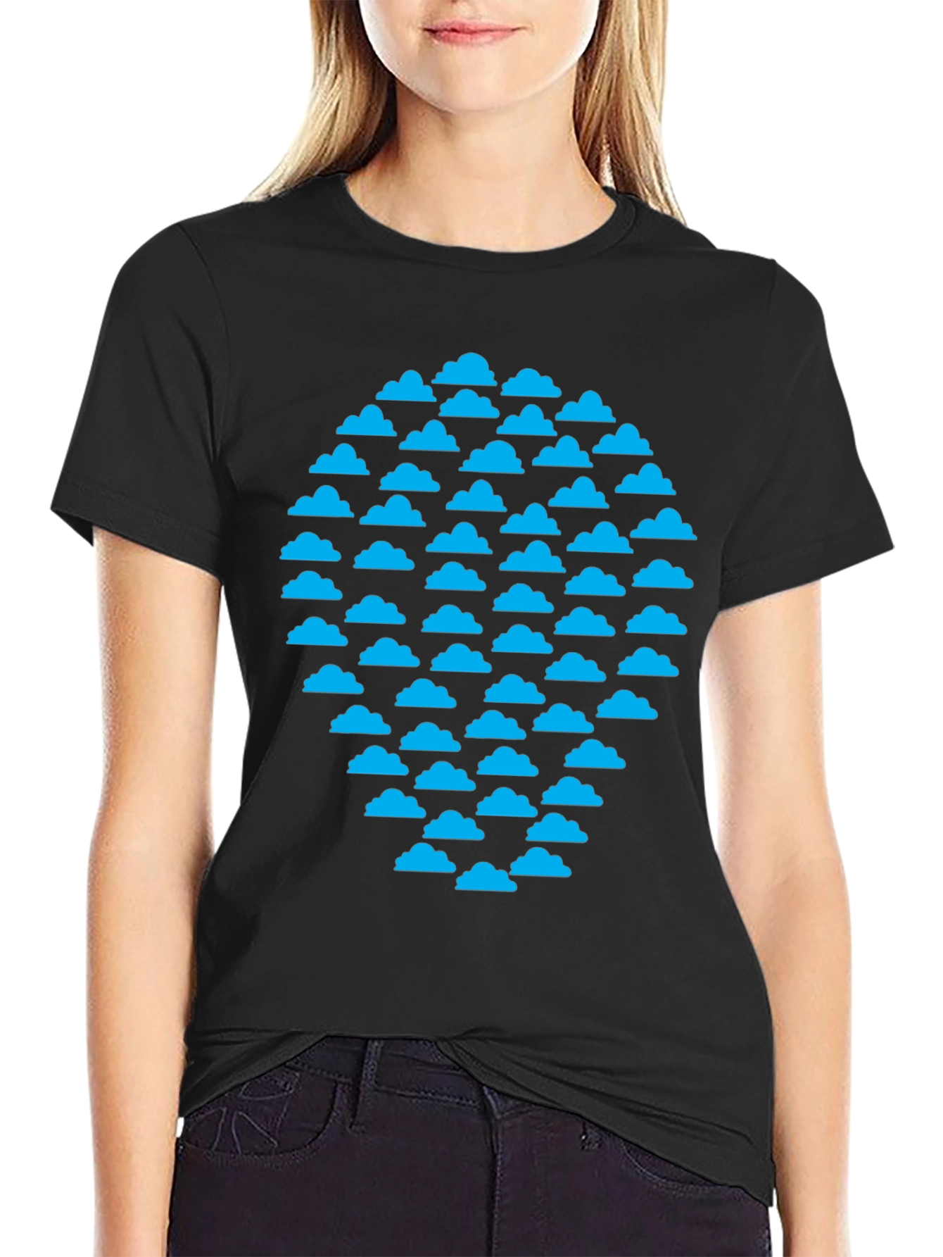 Cloud Pattern Black T-Shirt