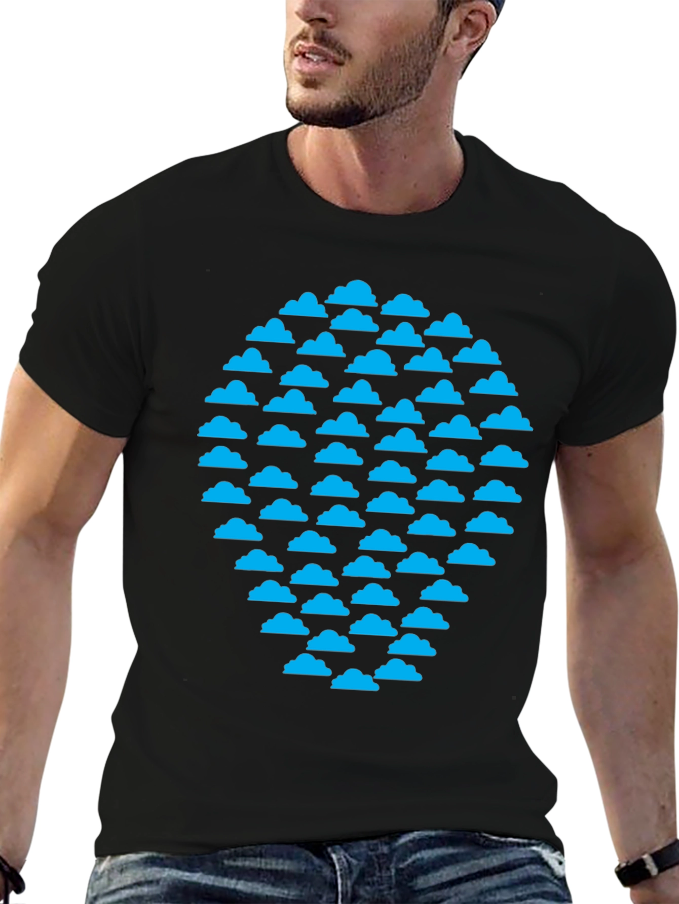 Cloud Pattern Black T-Shirt