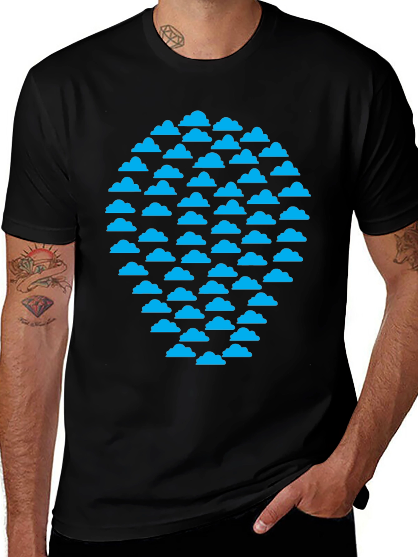Cloud Pattern Black T-Shirt