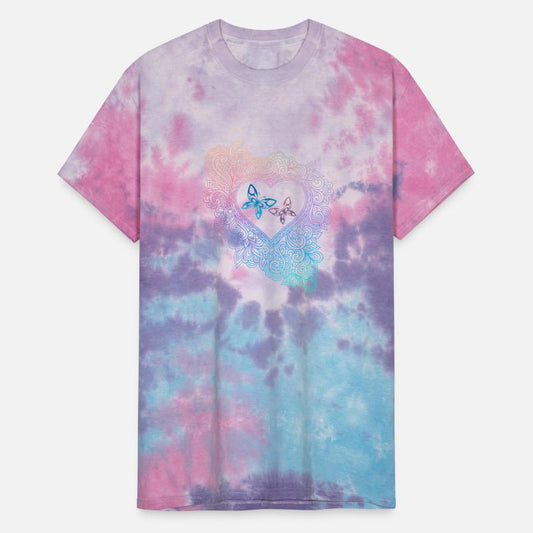 Colorful butterfly pair in floral filigree heart