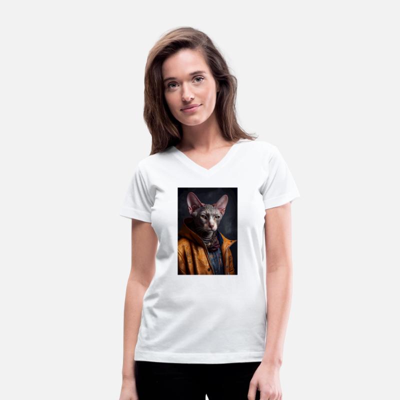 Cornish Rex Cat Breed Portrai wears a leather jack