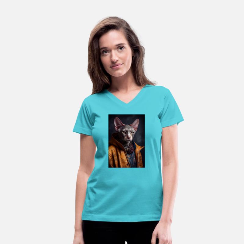 Cornish Rex Cat Breed Portrai wears a leather jack