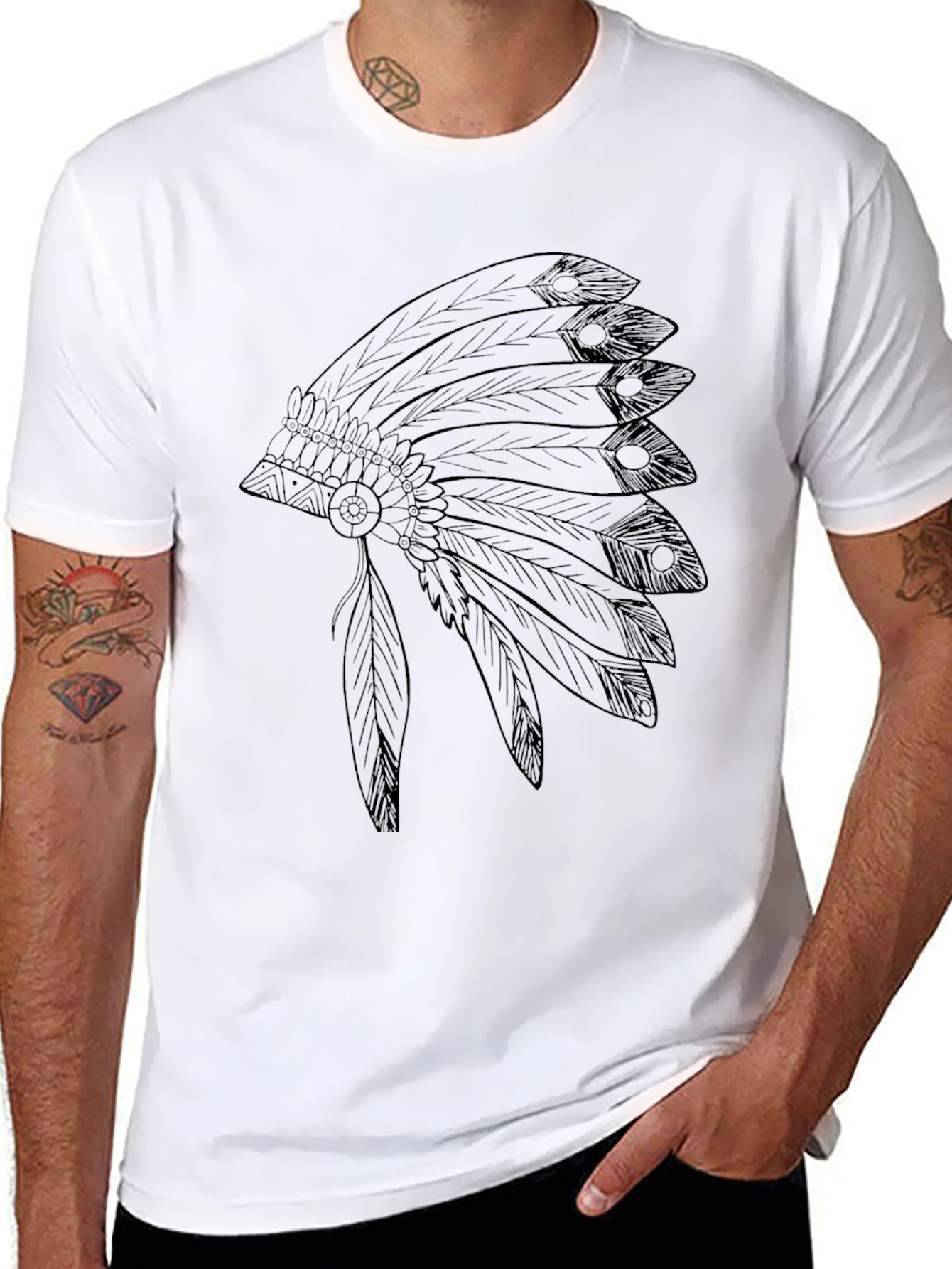 Native American Headdress Graphic Black T-Shirt
