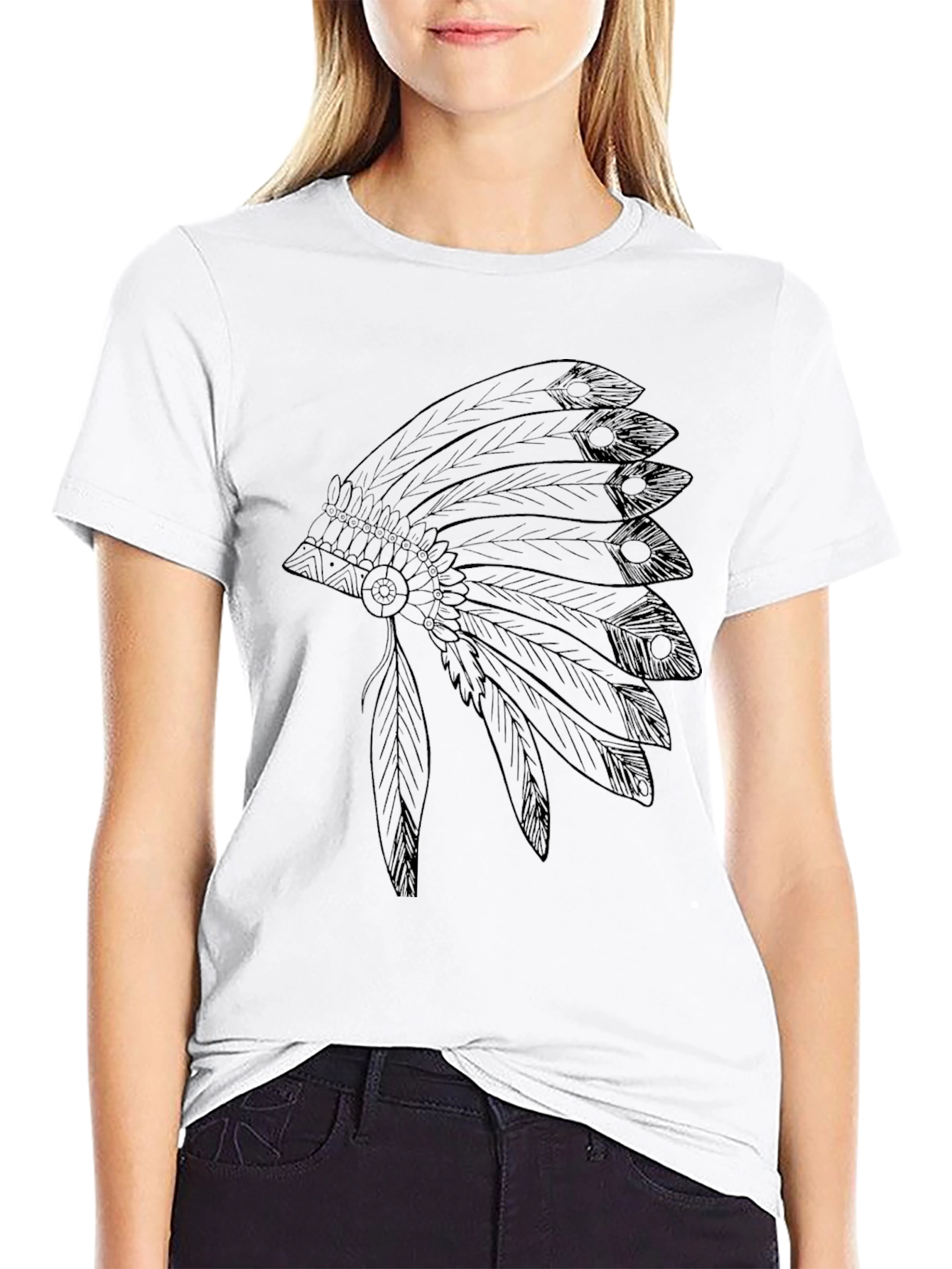 Native American Headdress Graphic Black T-Shirt