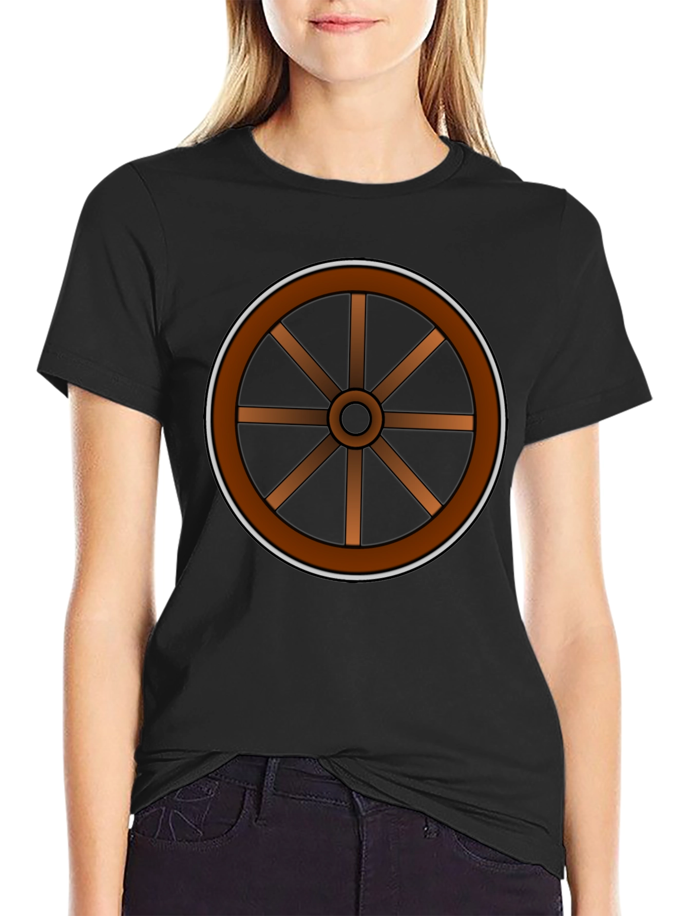 Rustic Wheel Graphic Tee - Black Cotton T-Shirt