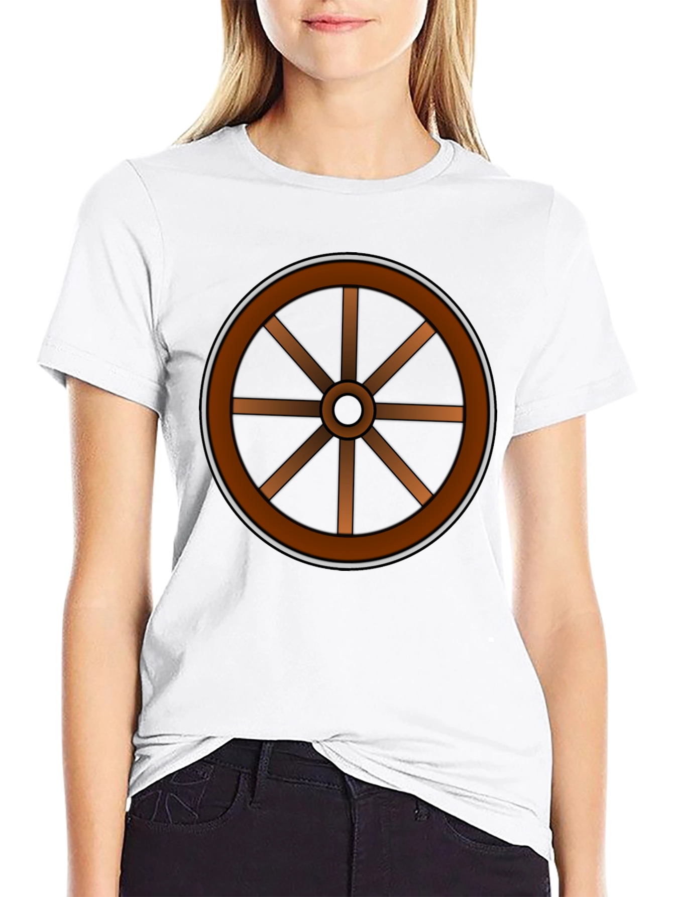 Rustic Wheel Graphic Tee - Black Cotton T-Shirt