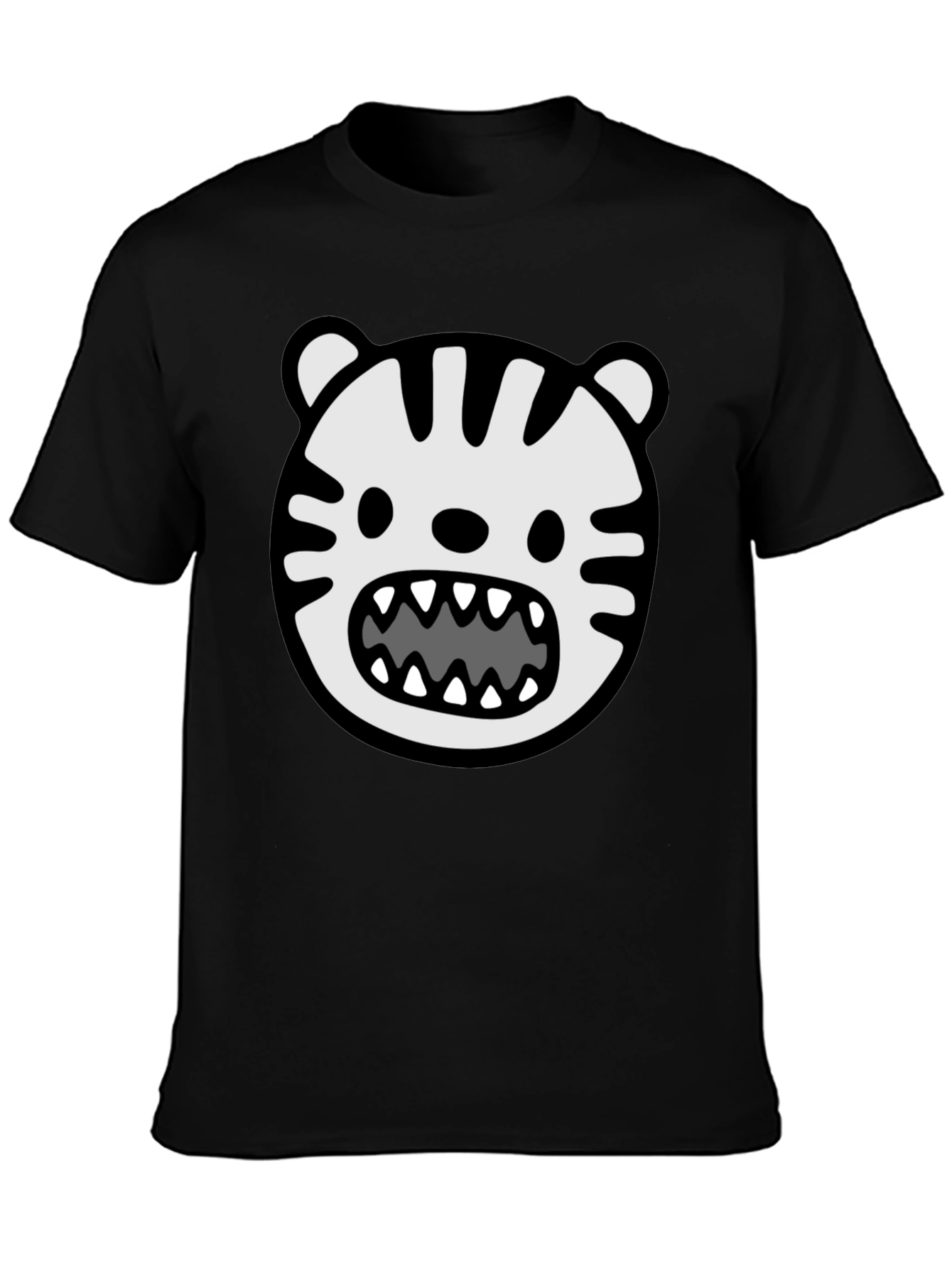 Cartoon Tiger Graphic T-Shirt - Bold Black Tee