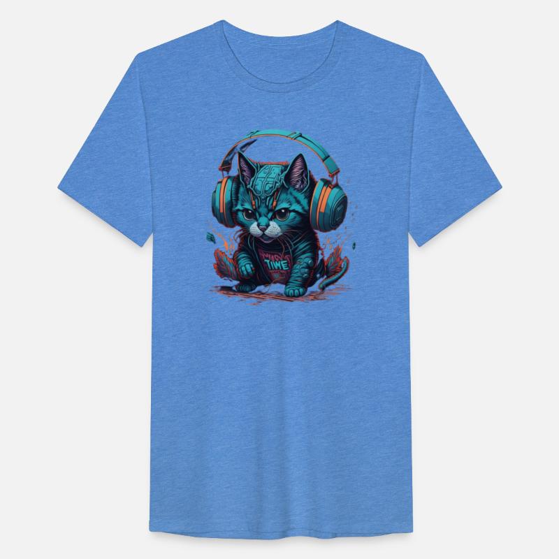 Cute & Cyber Cat Wearing Blue Headphones