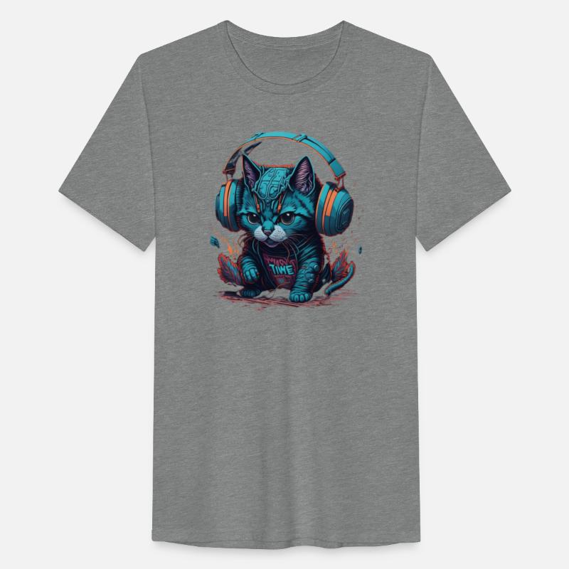 Cute & Cyber Cat Wearing Blue Headphones