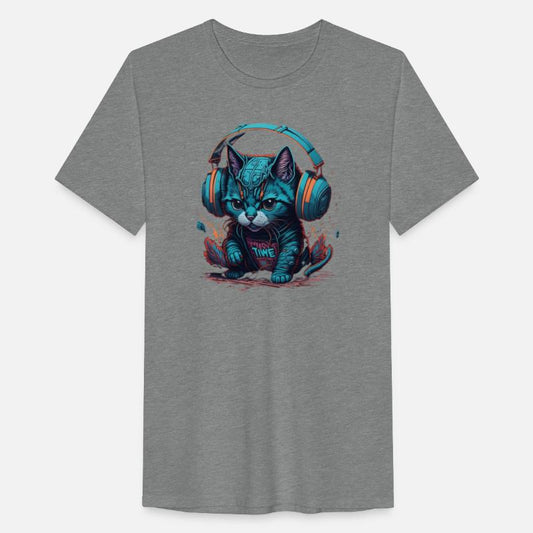 Cute & Cyber Cat Wearing Blue Headphones