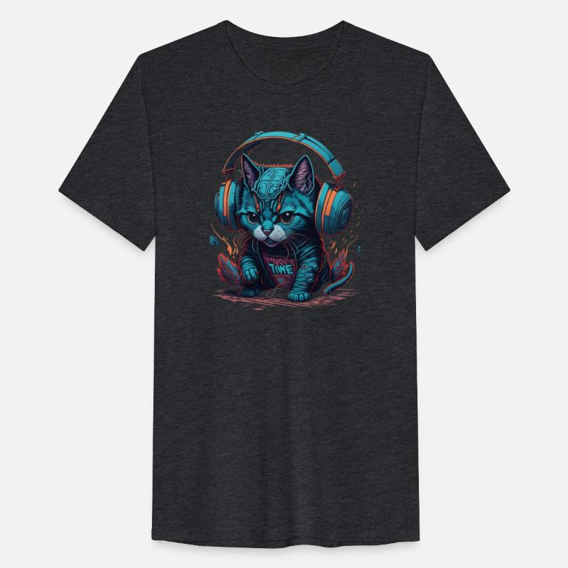 Cute & Cyber Cat Wearing Blue Headphones