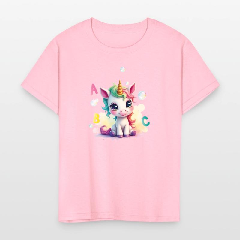 Cute unicorn with soap bubbles and ABC letters
