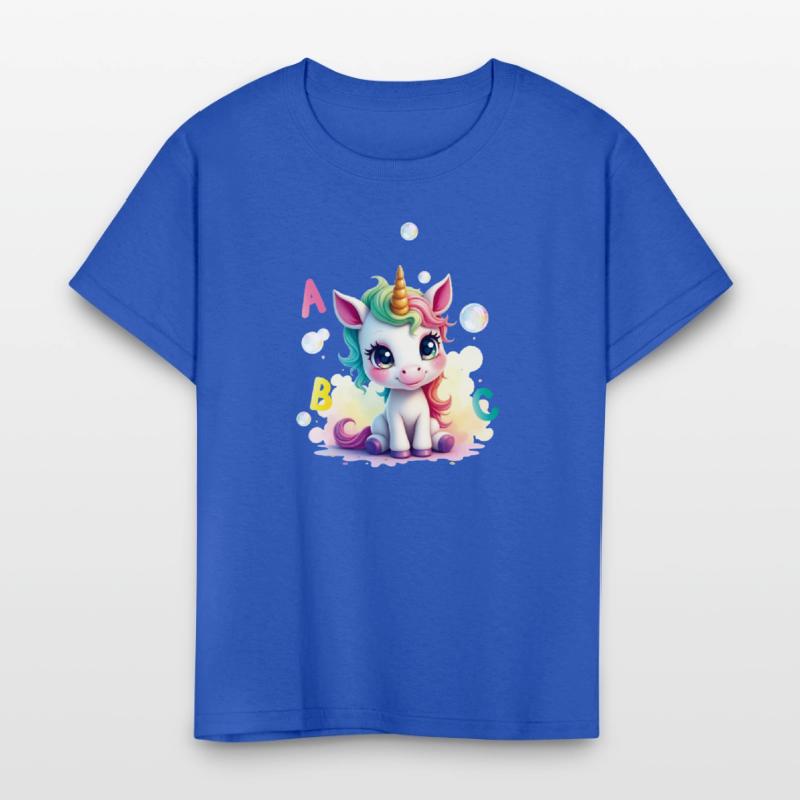 Cute unicorn with soap bubbles and ABC letters