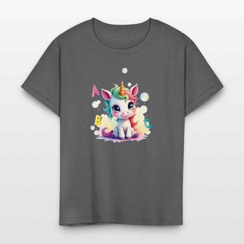 Cute unicorn with soap bubbles and ABC letters
