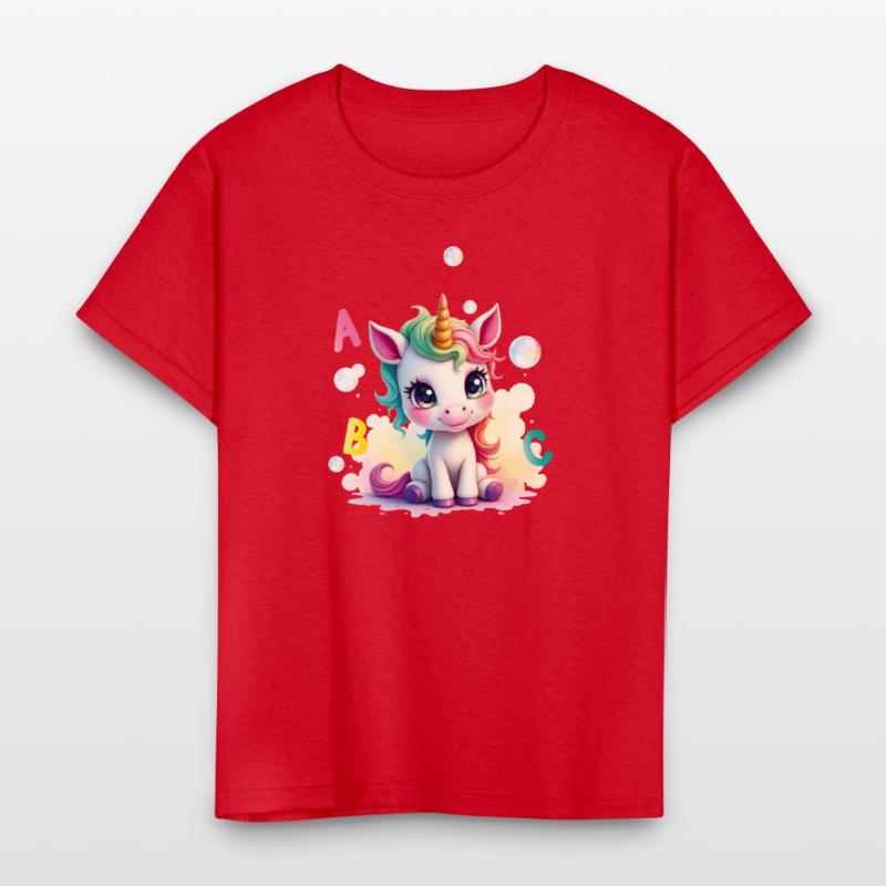 Cute unicorn with soap bubbles and ABC letters
