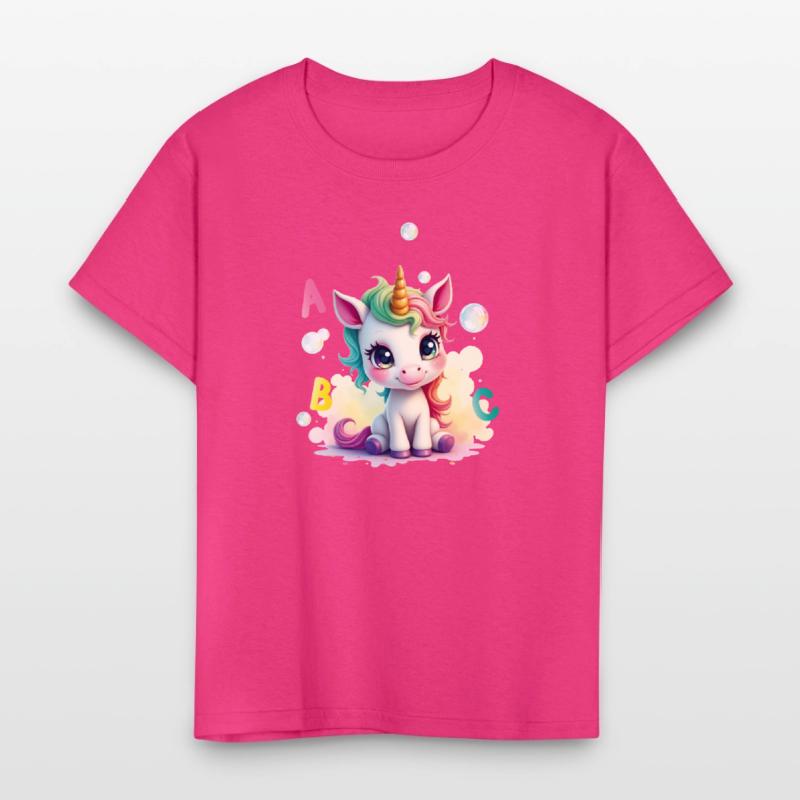 Cute unicorn with soap bubbles and ABC letters