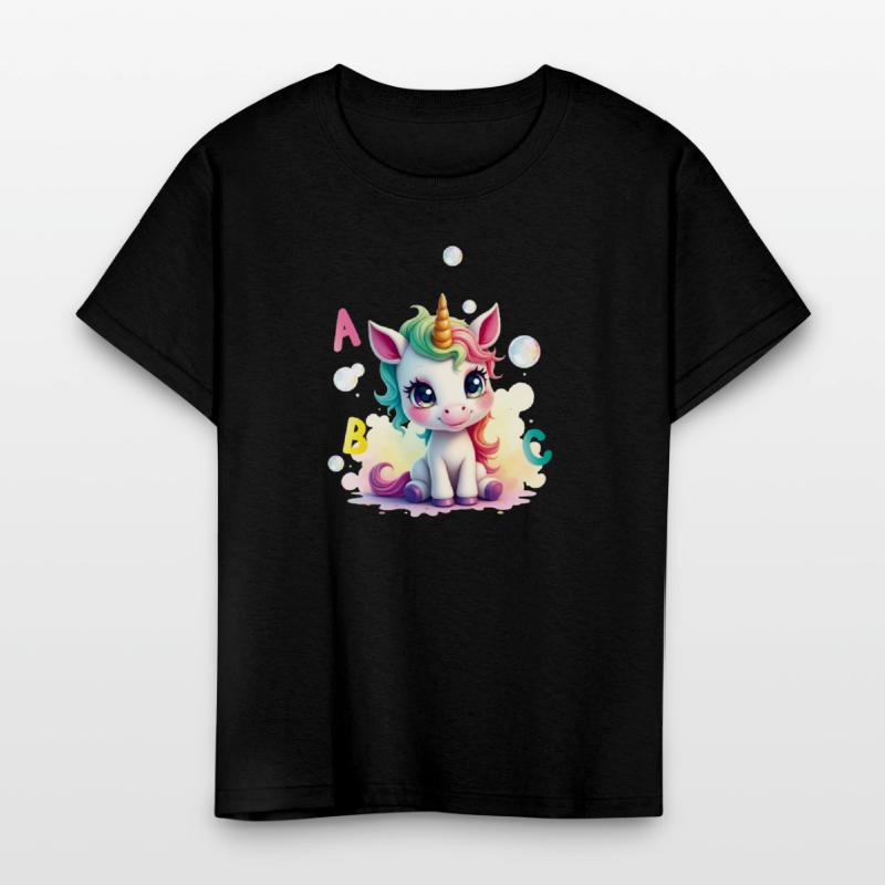 Cute unicorn with soap bubbles and ABC letters