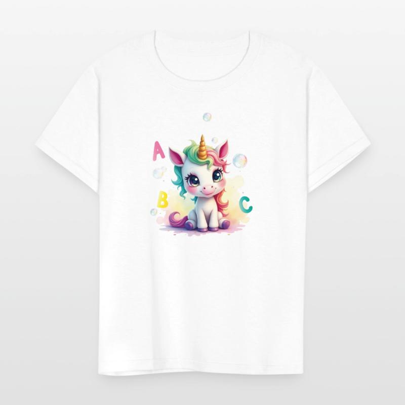 Cute unicorn with soap bubbles and ABC letters