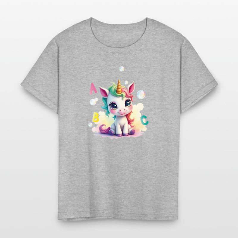 Cute unicorn with soap bubbles and ABC letters