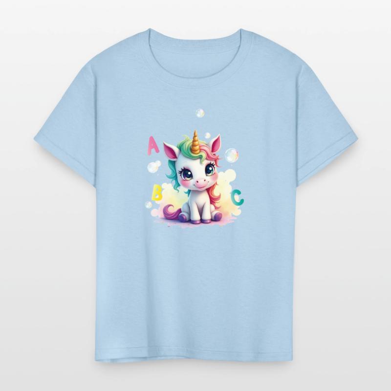 Cute unicorn with soap bubbles and ABC letters