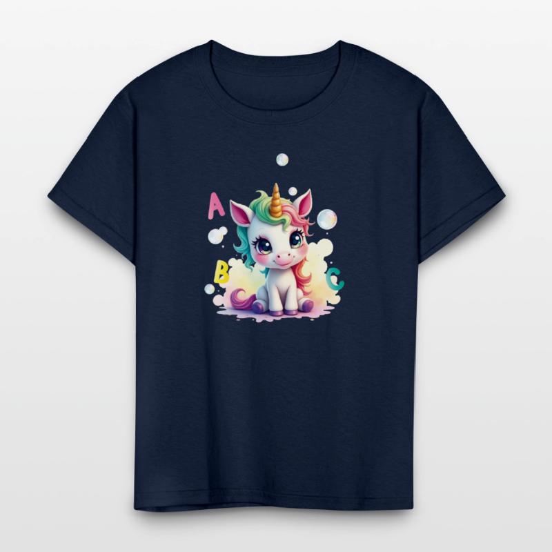 Cute unicorn with soap bubbles and ABC letters