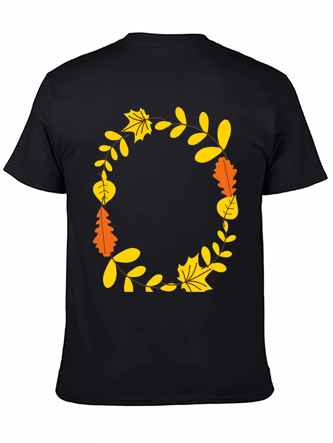 Fall Leaves Wreath Graphic Tee - Unisex Black T-Shirt