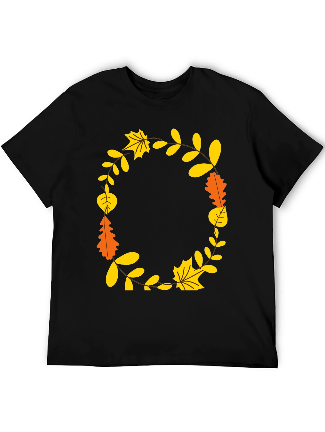 Fall Leaves Wreath Graphic Tee - Unisex Black T-Shirt