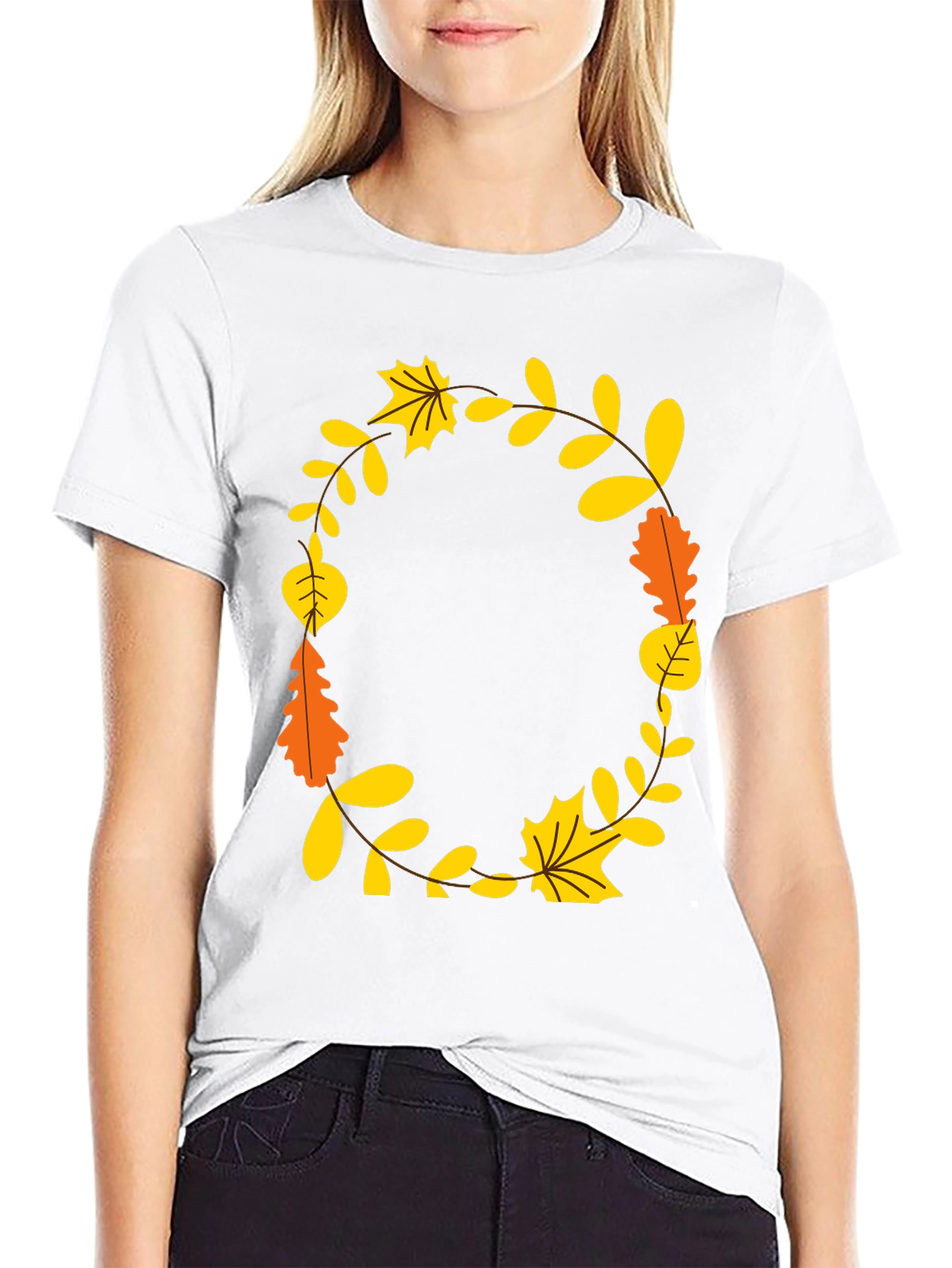 Fall Leaves Wreath Graphic Tee - Unisex Black T-Shirt